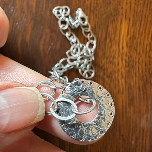 Stamped silver Silpada large link chain necklace w floating hammered pendant - Picture 5 of 11